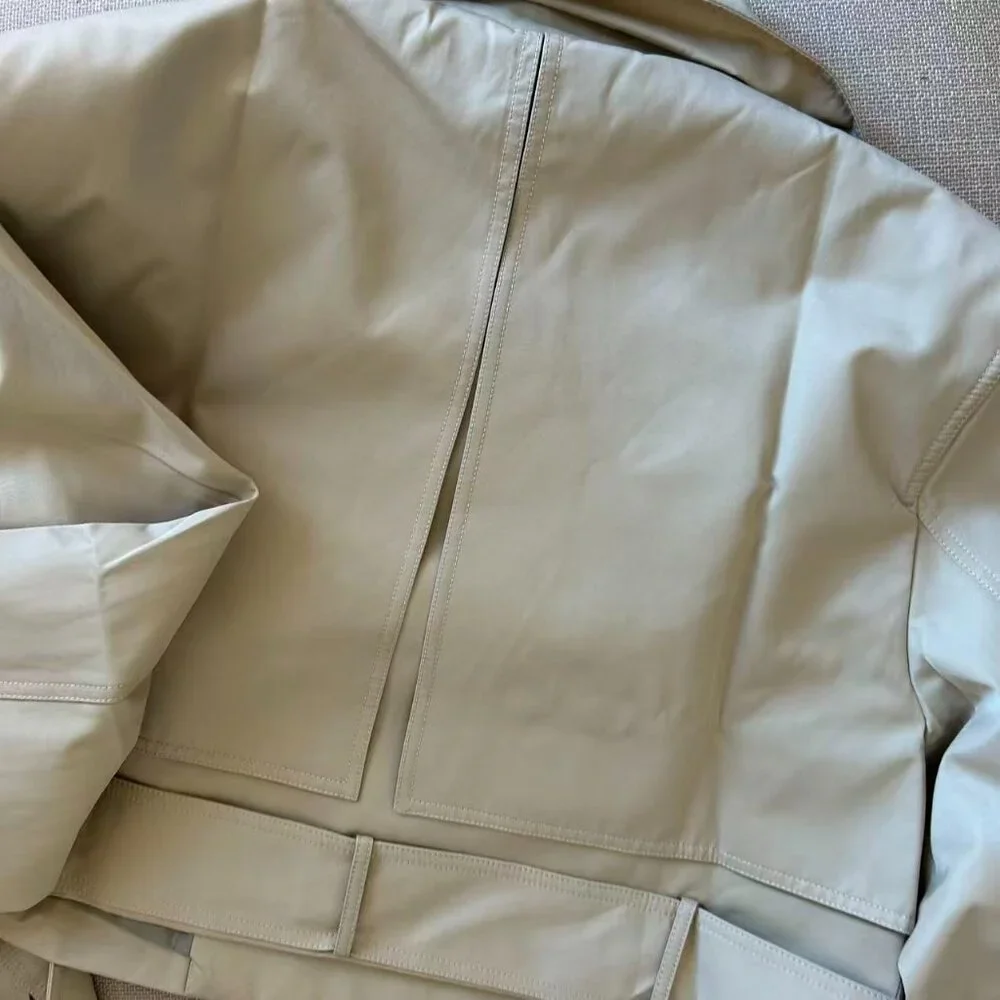 BEST Helsa Oversized Cropped Trench Coat Jacket XSmall Chino Khaki Quiet Lux - Picture 11 of 12